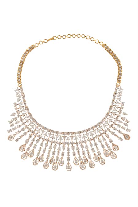 Shop_Moh-Maya By Disha Khatri_Gold Plated Zari Cosmic Zircon Encrusted Choker Jewellery Set _Online_at_Aza_Fashions