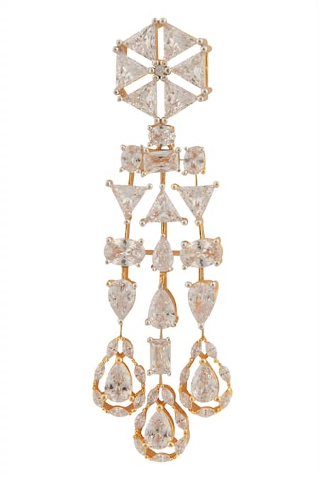 Moh-Maya By Disha Khatri_Gold Plated Zari Cosmic Zircon Encrusted Choker Jewellery Set _at_Aza_Fashions