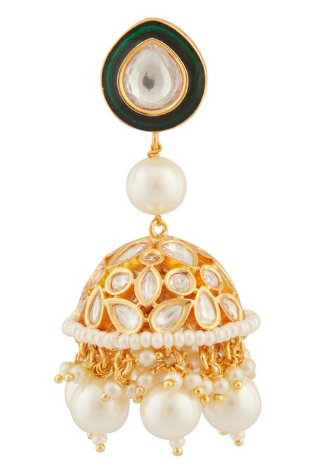 Shop_Moh-Maya By Disha Khatri_Gold Plated Pearls, Metallic Thread Layered Kundan Meenakari Jewellery Set_Online_at_Aza_Fashions