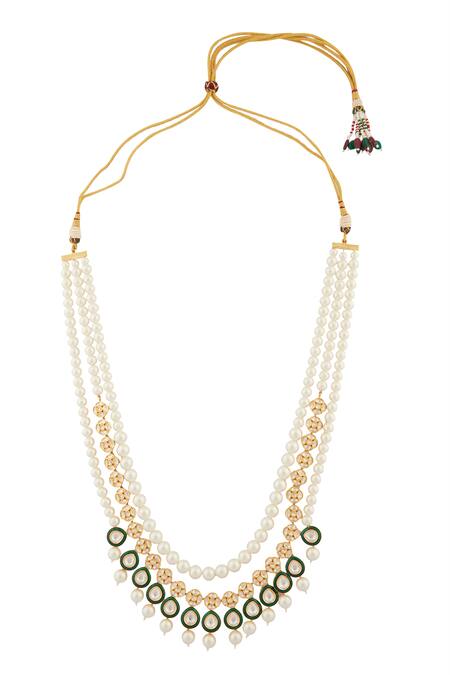 Moh-Maya By Disha Khatri_Gold Plated Pearls, Metallic Thread Layered Kundan Meenakari Jewellery Set_at_Aza_Fashions