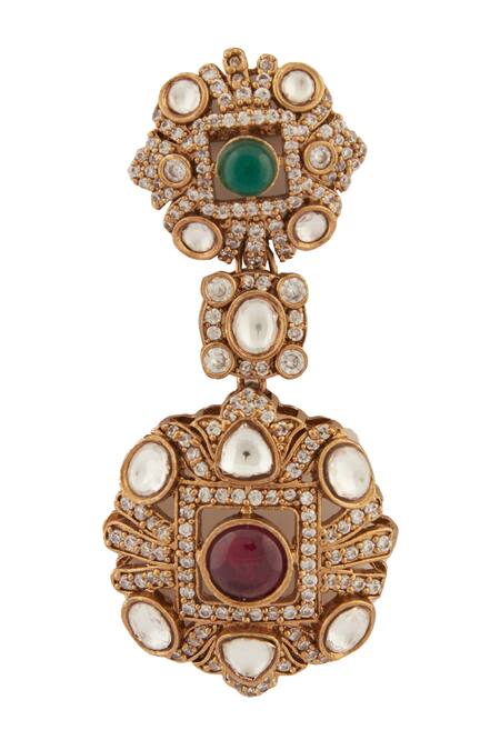 Shop Moh-Maya By Disha Khatri Gold Plated Stones Classic Victorian Fleur Encrusted Jewellery Set Online at Aza Fashions Shop_Moh-Maya By Disha Khatri_Gold Plated Stones Classic Victorian Fleur Encrusted Jewellery Set_Online_at_Aza_Fashions