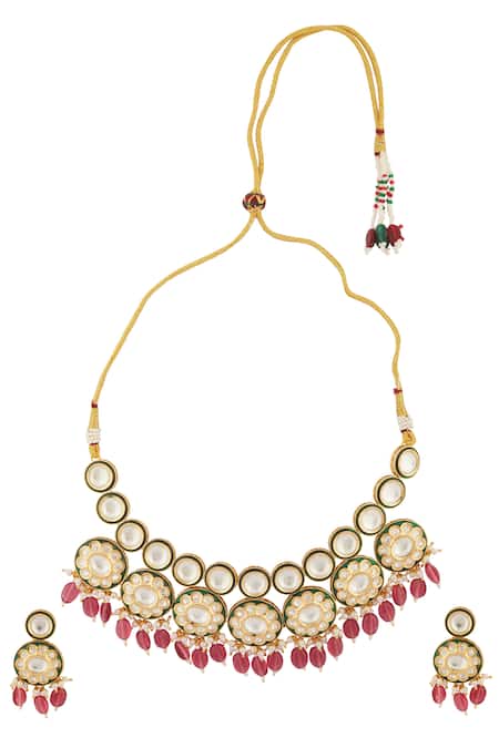 Moh-Maya By Disha Khatri Bloomy Meenakari Kundan Pearl Jewellery Set 