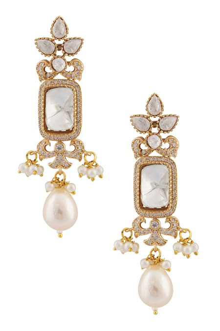 Buy_Moh-Maya By Disha Khatri_Gold Plated Pearls, Gota Patti Bella Victorian Finish Jewellery Set _Online_at_Aza_Fashions