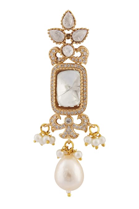 Moh-Maya By Disha Khatri_Gold Plated Pearls, Gota Patti Bella Victorian Finish Jewellery Set _at_Aza_Fashions