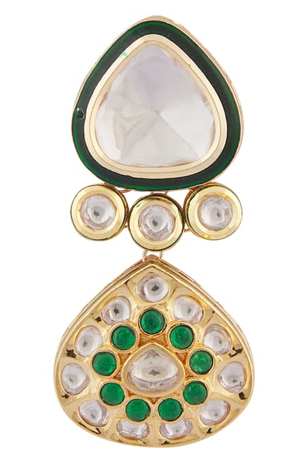 Buy_Moh-Maya By Disha Khatri_Gold Plated Metallic Thread, Symphony Emerald Meenakari Kundan Jewellery Set _Online_at_Aza_Fashions