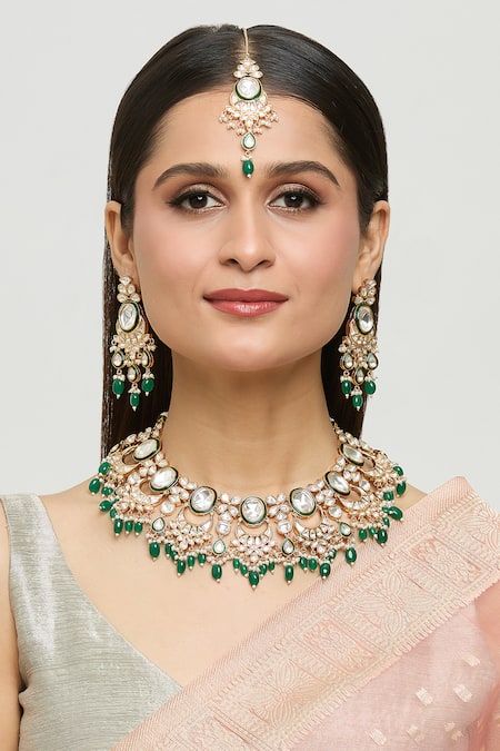 Moh-Maya by Disha Khatri Crescent Moissanite Meenakari Kundan Jewellery Set 