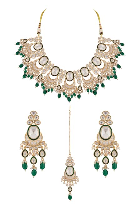 Moh-Maya By Disha Khatri Crescent Moissanite Meenakari Kundan Jewellery Set 