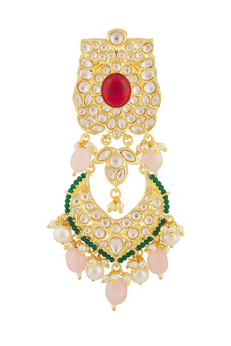 Moh-Maya By Disha Khatri_Gold Plated Beads, Ruffles, Stones Serene Bloom Ruby Encrusted Jewellery Set _at_Aza_Fashions