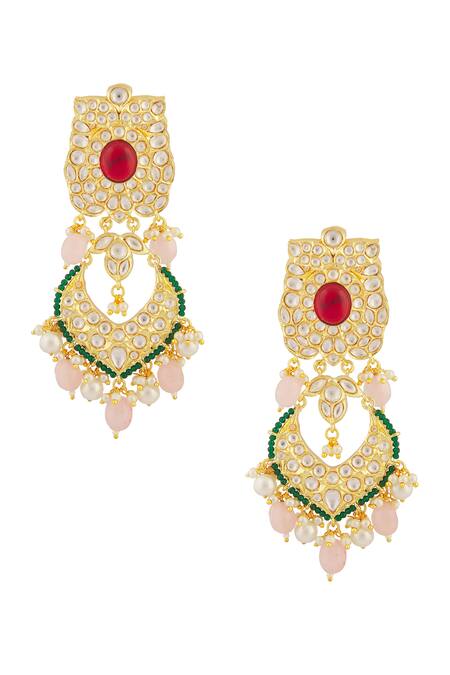 Buy_Moh-Maya By Disha Khatri_Gold Plated Beads, Ruffles, Stones Serene Bloom Ruby Encrusted Jewellery Set 