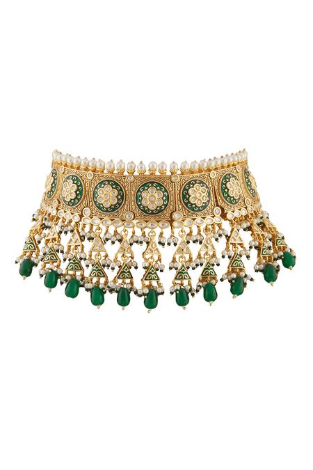 Buy_Moh-Maya By Disha Khatri_Gold Plated Metallic Thread, Surya Pakhi Meenakari Kundan Choker Jewellery Set_Online_at_Aza_Fashions