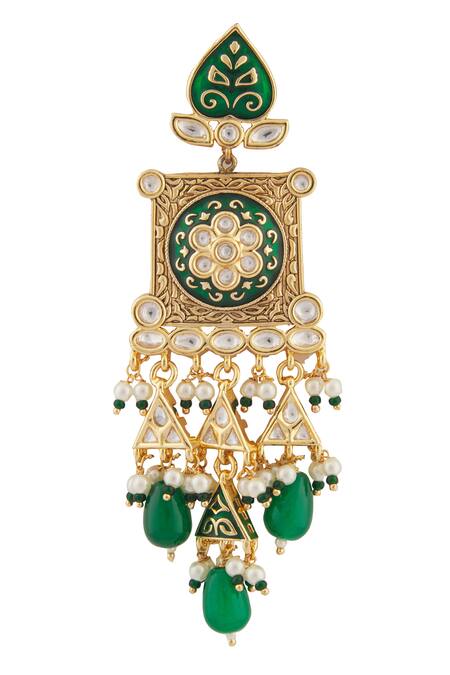 Shop_Moh-Maya By Disha Khatri_Gold Plated Metallic Thread, Surya Pakhi Meenakari Kundan Choker Jewellery Set_Online_at_Aza_Fashions