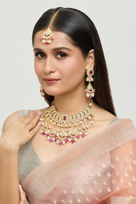 Moh-Maya by Disha Khatri Elina Tulip Ruby & Kundan Jewellery Set 