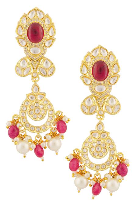Moh-Maya By Disha Khatri_Gold Plated Rhinestones, Stones Elina Tulip Ruby And Kundan Jewellery Set_Online_at_Aza_Fashions