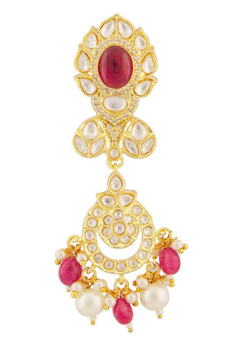 Buy_Moh-Maya By Disha Khatri_Gold Plated Rhinestones, Stones Elina Tulip Ruby And Kundan Jewellery Set_Online_at_Aza_Fashions