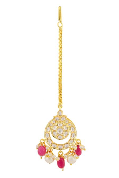 Moh-Maya By Disha Khatri_Gold Plated Rhinestones, Stones Elina Tulip Ruby And Kundan Jewellery Set_at_Aza_Fashions