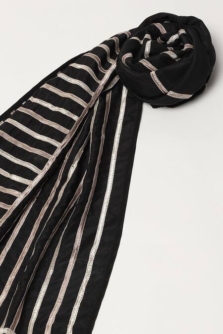 Shop Abraham And Thakore Black Embroidery, Lace Embellished Scarf at Aza Fashions Shop_Abraham And Thakore_Black Embroidery, Lace Embellished Scarf_at_Aza_Fashions