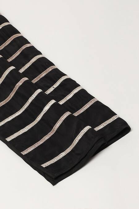 Abraham And Thakore Black Embroidery, Lace Embellished Scarf Online at Aza Fashions Abraham And Thakore_Black Embroidery, Lace Embellished Scarf_Online_at_Aza_Fashions