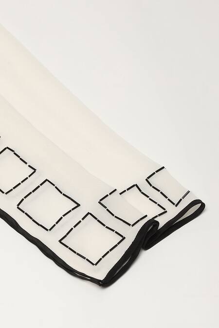 Abraham And Thakore_Ivory Beads Wool Embellished Scarf_Online_at_Aza_Fashions