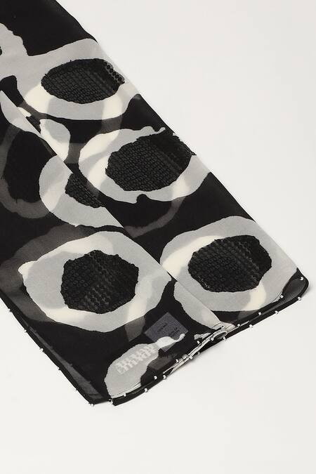 Abraham And Thakore Black Embroidery, Sequins Dot Print Scarf Online at Aza Fashions Abraham And Thakore_Black Embroidery, Sequins Dot Print Scarf_Online_at_Aza_Fashions