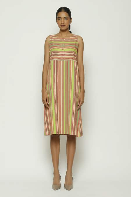 Abraham & Thakore Woven Striped Short Dress 