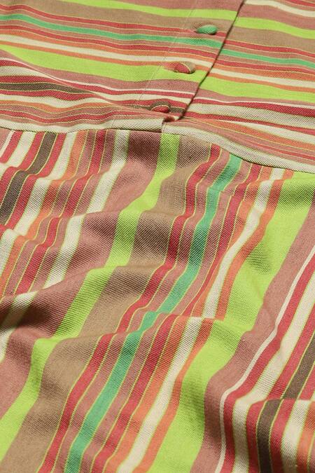 Abraham And Thakore Multi Color Cotton Round Neck Woven Striped Short Dress at Aza Fashions Abraham And Thakore_Multi Color Cotton Round Neck Woven Striped Short Dress_at_Aza_Fashions