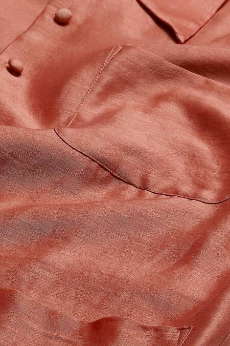 Buy Abraham And Thakore Red Chanderi Button-down Neck Ombre Down Shirt Buy_Abraham And Thakore_Red Chanderi Button-down Neck Ombre Down Shirt