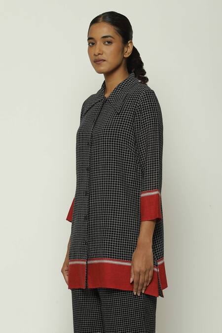 Buy Abraham And Thakore Black Cotton Collared Chettinad Checkered Pattern Button Down Shirt Online at Aza Fashions Buy_Abraham And Thakore_Black Cotton Collared Chettinad Checkered Pattern Button Down Shirt_Online_at_Aza_Fashions