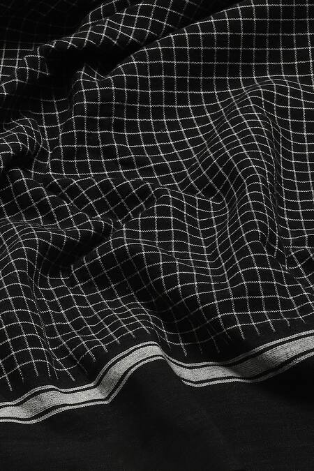 Buy Abraham And Thakore Black Cotton Mandarin Collar Chettinad Checkered Shirt Buy_Abraham And Thakore_Black Cotton Mandarin Collar Chettinad Checkered Shirt