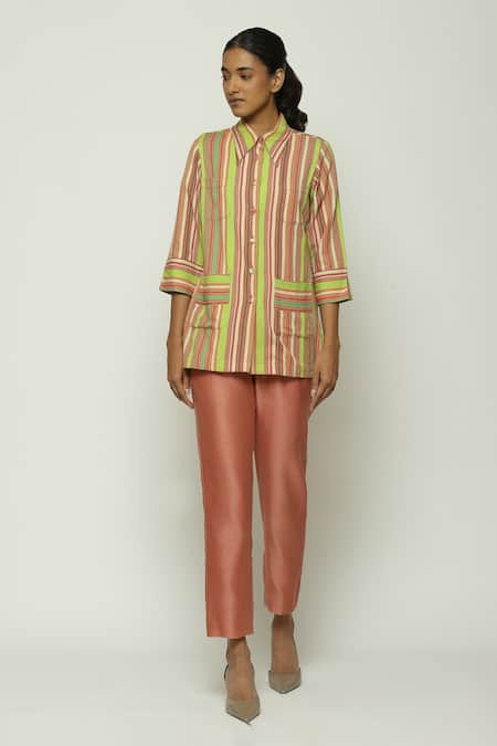 Abraham & Thakore Striped Button Down Shirt 