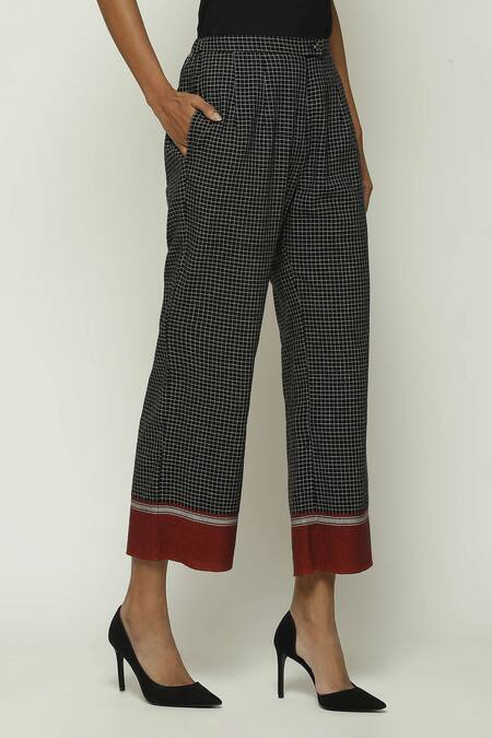 Buy Abraham And Thakore Black Cotton Checkered Pattern Straight Pant Online at Aza Fashions Buy_Abraham And Thakore_Black Cotton Checkered Pattern Straight Pant_Online_at_Aza_Fashions