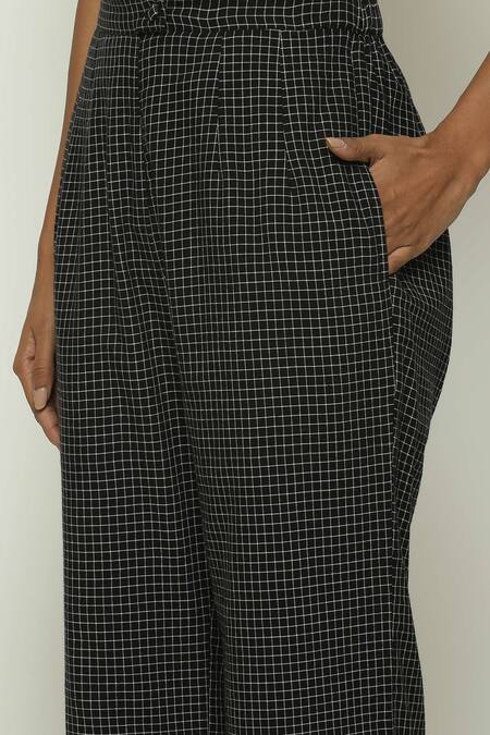 Abraham And Thakore Black Cotton Checkered Pattern Straight Pant at Aza Fashions Abraham And Thakore_Black Cotton Checkered Pattern Straight Pant_at_Aza_Fashions