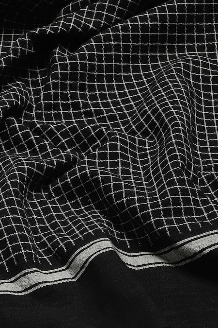 Buy Abraham And Thakore Black Cotton Chettinad Checkered Pattern Wide Legged Pant Buy_Abraham And Thakore_Black Cotton Chettinad Checkered Pattern Wide Legged Pant