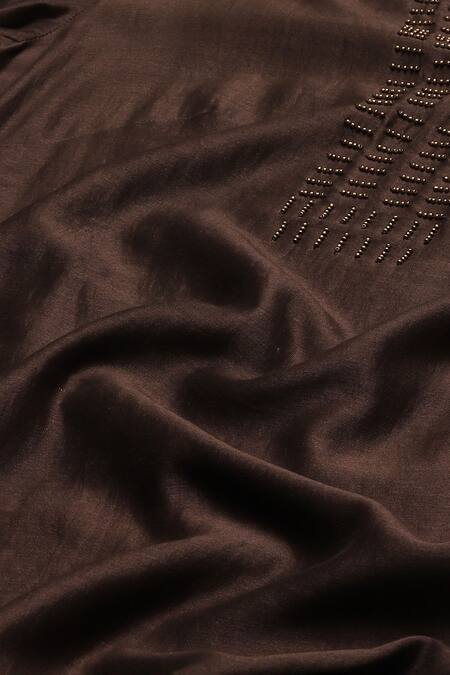 Abraham And Thakore Brown Chanderi Beads Split V-neck Embroidered Kurta at Aza Fashions Abraham And Thakore_Brown Chanderi Beads Split V-neck Embroidered Kurta_at_Aza_Fashions