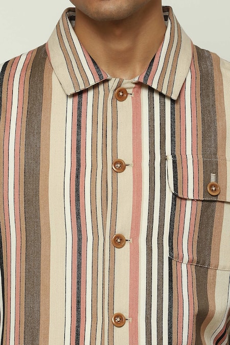 Abraham And Thakore Multi Color Cotton Balance Striped Woven Jacket Online at Aza Fashions Abraham And Thakore_Multi Color Cotton Balance Striped Woven Jacket _Online_at_Aza_Fashions