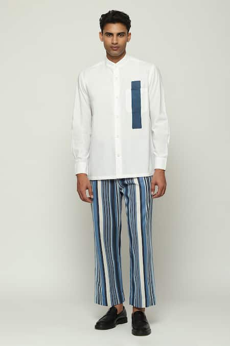 Abraham & Thakore Block Print Chinese Collar Shirt 