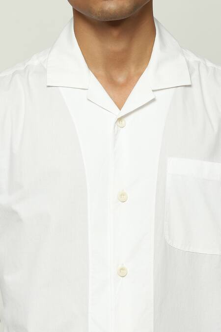 Abraham And Thakore White Cotton Ribbed Block Print Shirt Online at Aza Fashions Abraham And Thakore_White Cotton Ribbed Block Print Shirt _Online_at_Aza_Fashions