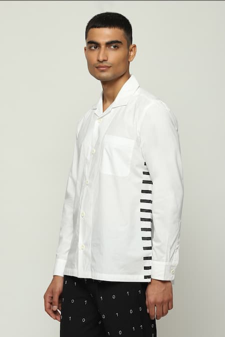 Abraham And Thakore White Cotton Ribbed Block Print Shirt at Aza Fashions Abraham And Thakore_White Cotton Ribbed Block Print Shirt _at_Aza_Fashions