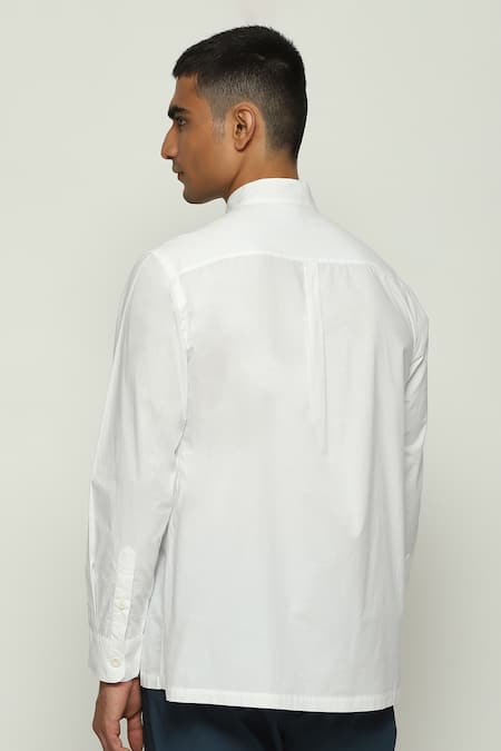 Shop Abraham And Thakore White Cotton Ribbed Block Print Placket Shirt at Aza Fashions Shop_Abraham And Thakore_White Cotton Ribbed Block Print Placket Shirt_at_Aza_Fashions