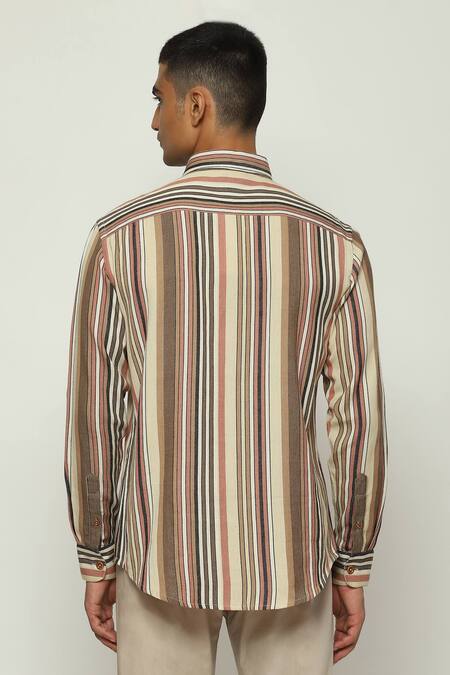 Shop Abraham And Thakore Multi Color Cotton Balance Striped Woven Shirt at Aza Fashions Shop_Abraham And Thakore_Multi Color Cotton Balance Striped Woven Shirt_at_Aza_Fashions