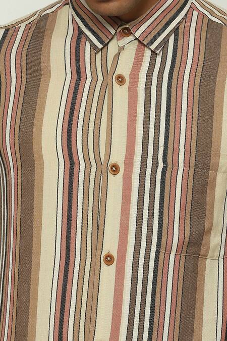 Abraham And Thakore Multi Color Cotton Balance Striped Woven Shirt Online at Aza Fashions Abraham And Thakore_Multi Color Cotton Balance Striped Woven Shirt_Online_at_Aza_Fashions
