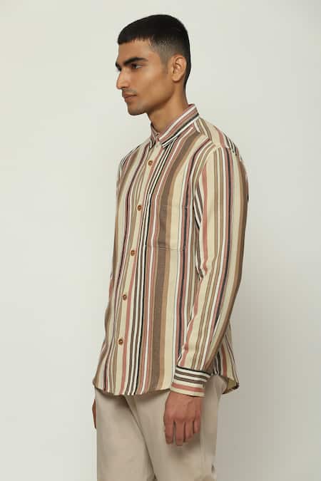 Abraham And Thakore Multi Color Cotton Balance Striped Woven Shirt at Aza Fashions Abraham And Thakore_Multi Color Cotton Balance Striped Woven Shirt_at_Aza_Fashions