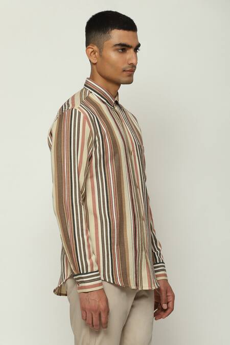 Buy Abraham And Thakore Multi Color Cotton Balance Striped Woven Shirt Buy_Abraham And Thakore_Multi Color Cotton Balance Striped Woven Shirt