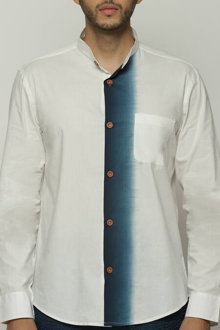 Abraham And Thakore White Cotton, Poplin Ombre Placket Shirt Online at Aza Fashions Abraham And Thakore_White Cotton, Poplin Ombre Placket Shirt_Online_at_Aza_Fashions