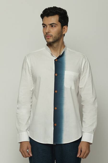 Buy Abraham And Thakore White Cotton, Poplin Ombre Placket Shirt Online at Aza Fashions Buy_Abraham And Thakore_White Cotton, Poplin Ombre Placket Shirt_Online_at_Aza_Fashions