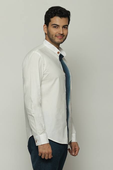 Abraham And Thakore White Cotton, Poplin Ombre Placket Shirt at Aza Fashions Abraham And Thakore_White Cotton, Poplin Ombre Placket Shirt_at_Aza_Fashions