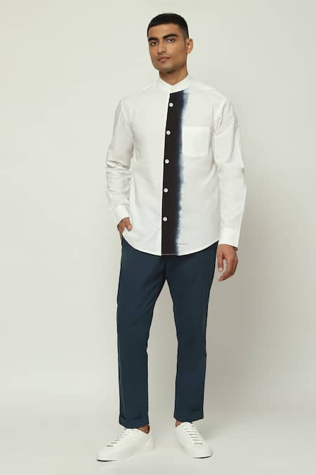 Abraham & Thakore Ombre Placket Chinese Collar Shirt 