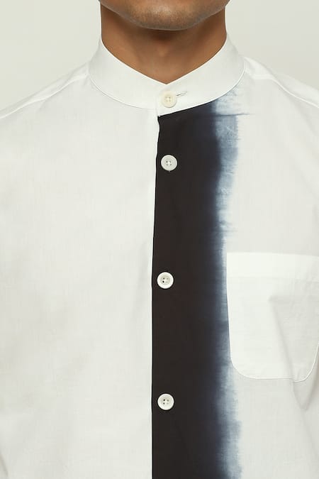 Abraham And Thakore_White Cotton Ombre Placket Chinese Collar Shirt_Online_at_Aza_Fashions