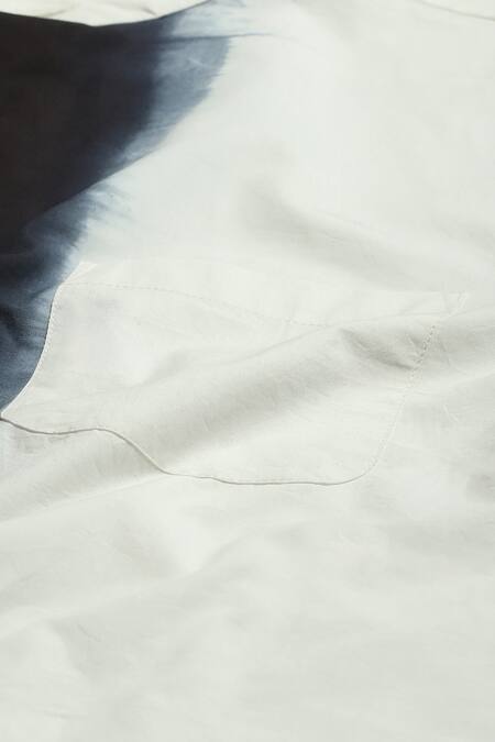Buy_Abraham And Thakore_White Cotton Ombre Placket Chinese Collar Shirt_Online_at_Aza_Fashions