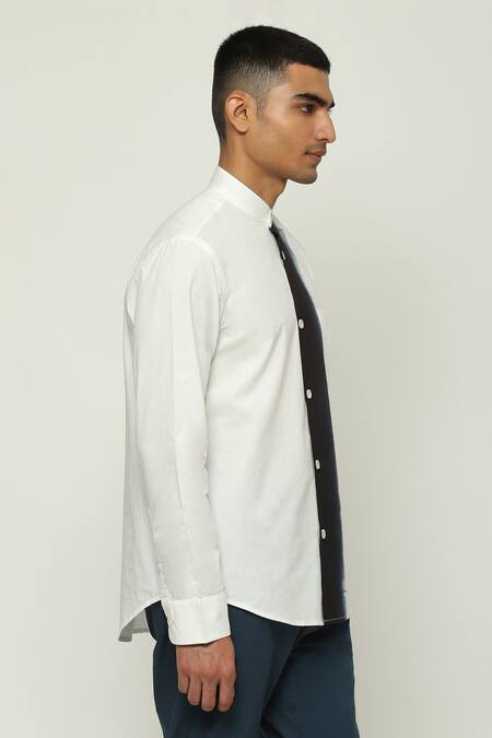 Buy_Abraham And Thakore_White Cotton Ombre Placket Chinese Collar Shirt