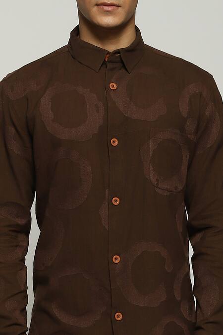 Abraham And Thakore_Brown Cotton Organic Ring Pattern Shirt_Online_at_Aza_Fashions